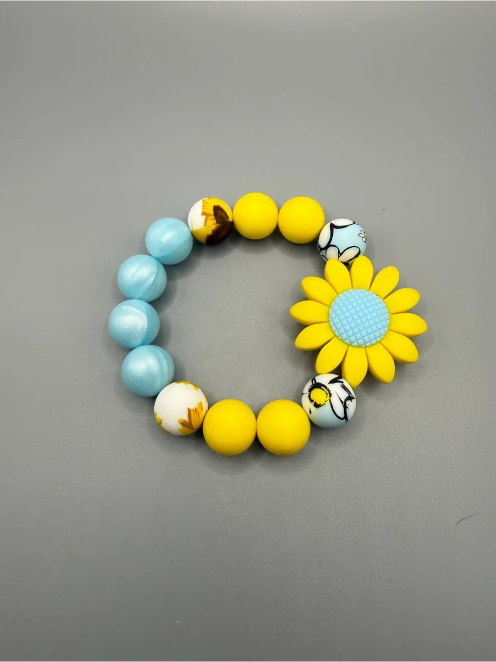Sunflower Bead Silicone Keychain Bracelet - Handmade #K0315C